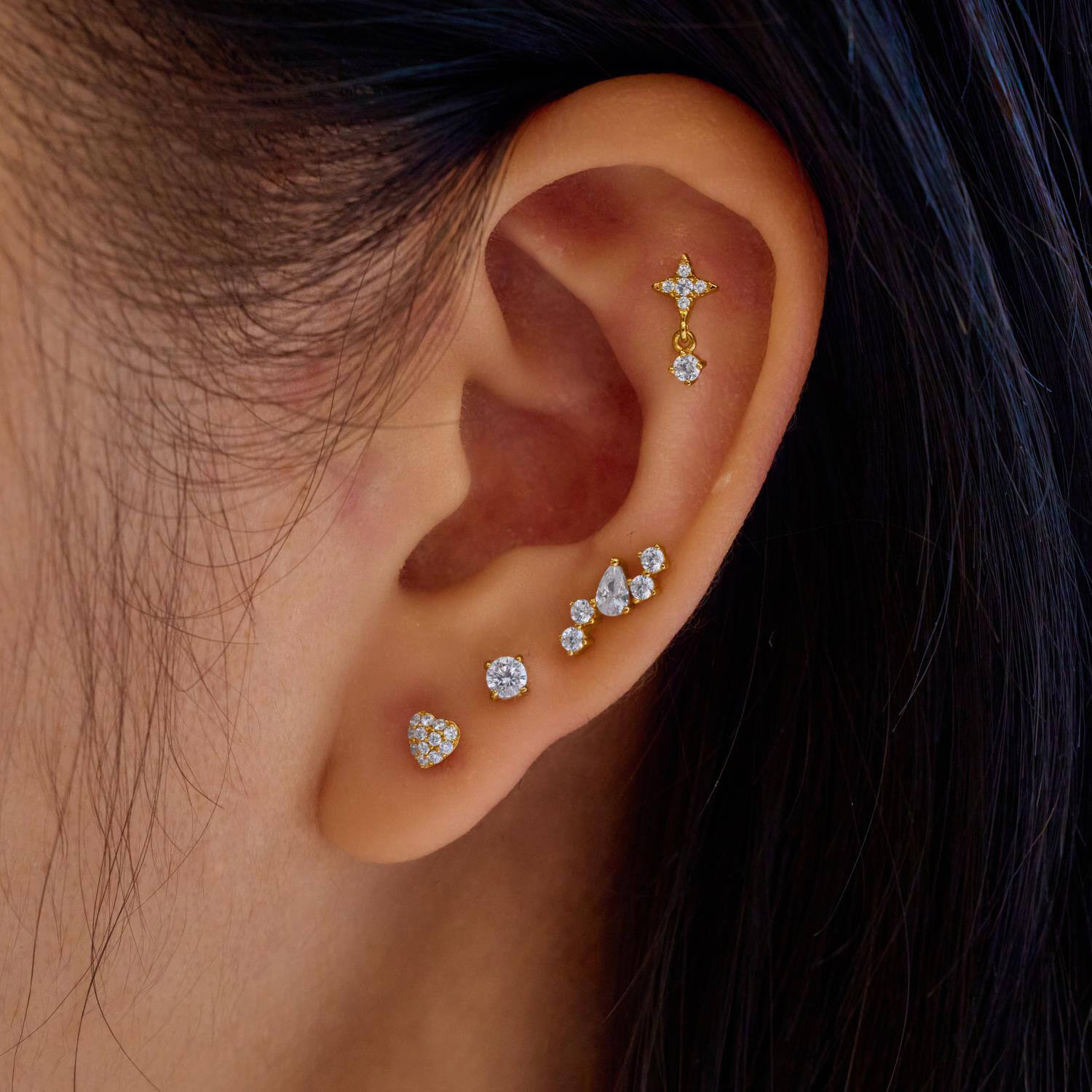  Ear Edit - Ohrstecker - Silber / 14kt GP - Zirkonia